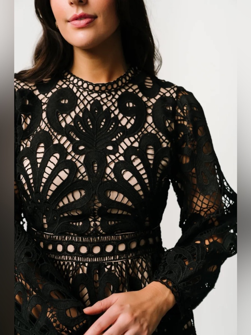 Baltic Born Eldora Black Lace Long-Sleeve Midi Dress - Picture 2 of 7